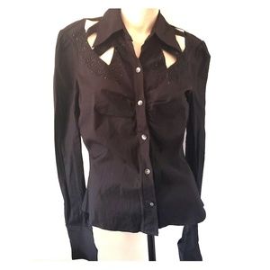 Sexy button up beaded shirt w/Cut Outs